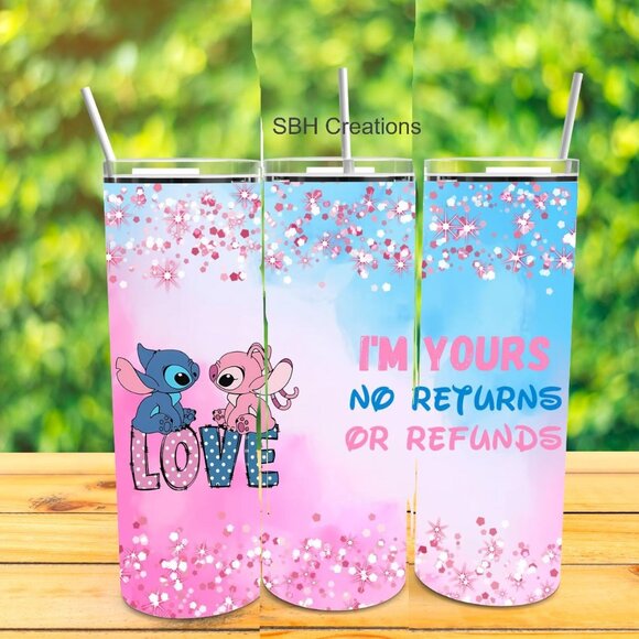 20oz Stitch  I'm yours ,no returns insulated tumbler with sliding lid and straw - Picture 1 of 1